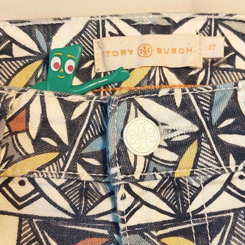 Tory Burch Colorful Geometric Print Ankle Jeans, Size 27 - Picture 3 of 7
